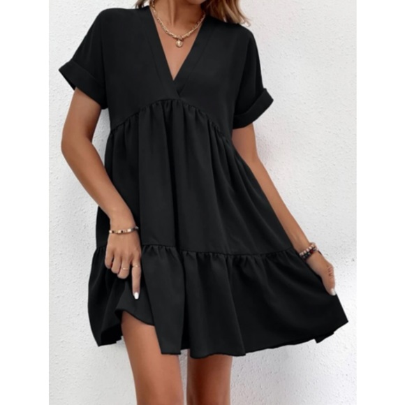 Boho cuff sleeve V neck ruffle hem dress - Picture 4 of 16
